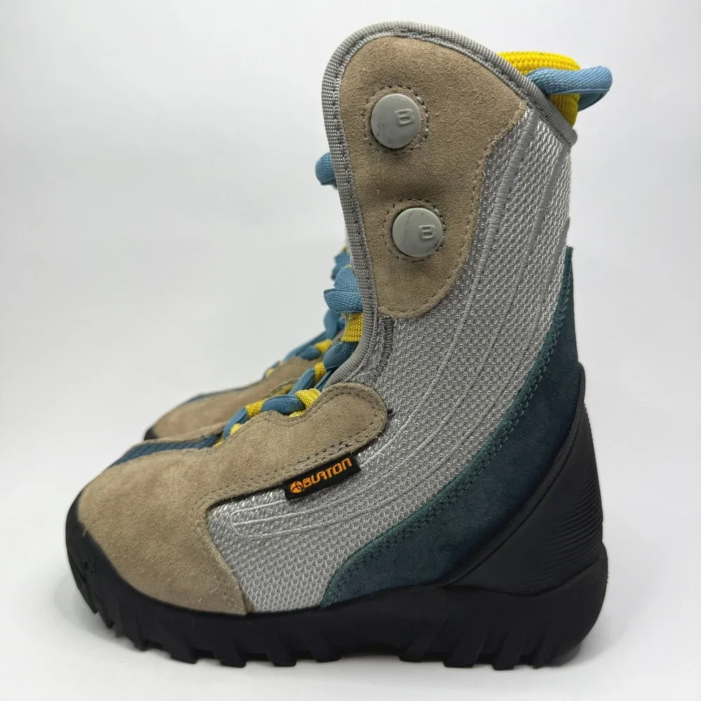Burton Moto Snowboard Boots Kids 2 Grey Blue Yellow Lace Up